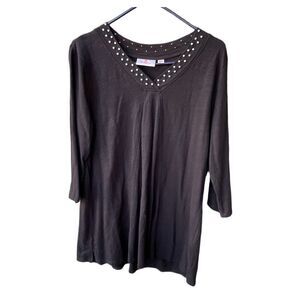 Quacker Factory size L black tunic pearl trimmed neckline.